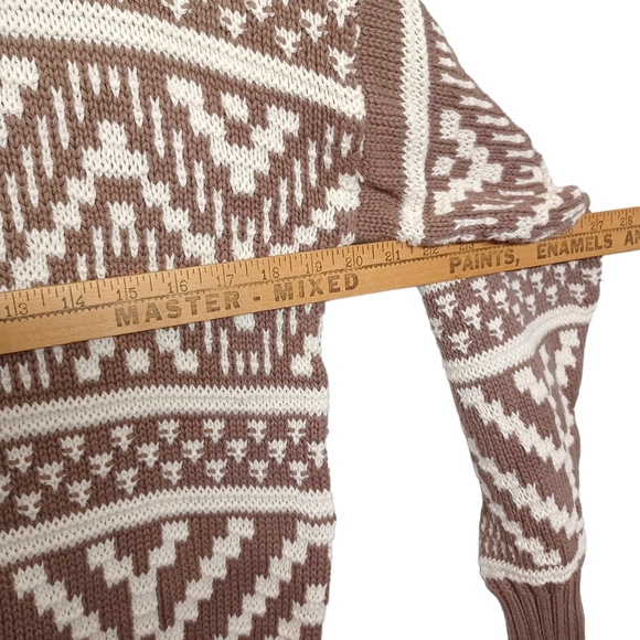 CHRISTOPHER HAYES Brown White Chevron Stripe Print Grandpa Knit Sweater Small - Picture 5 of 5